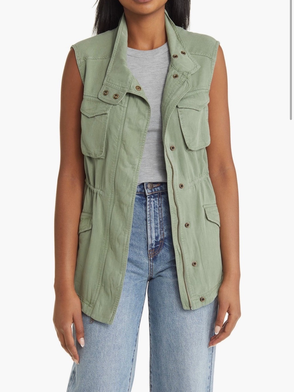 Caslon Sleeveless Utility Vest in Green Dune Size Small -NWOT
